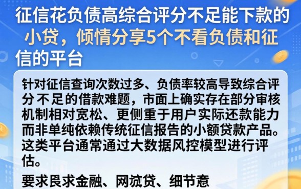 征信花负债高综合评分不足能下款的小贷，倾情分享5个不看负债和征信的平台