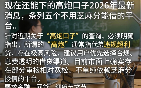 现在还能下的高炮口子2026年最新消息，条列五个不用芝麻分能借的平台