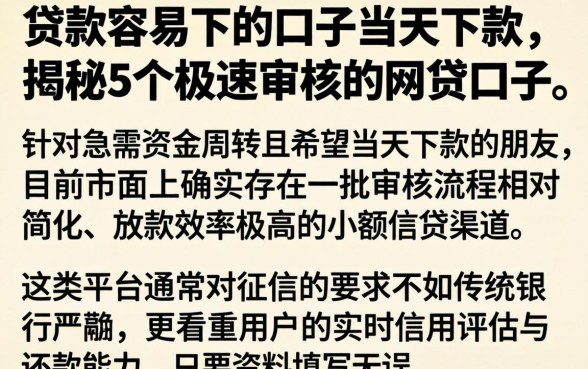 贷款容易下的口子当天下款，揭秘5个极速审核的网贷口子
