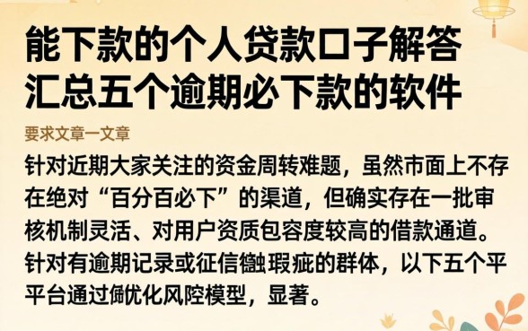 能下款的个人贷款口子解答，汇总五个逾期必下款的软件