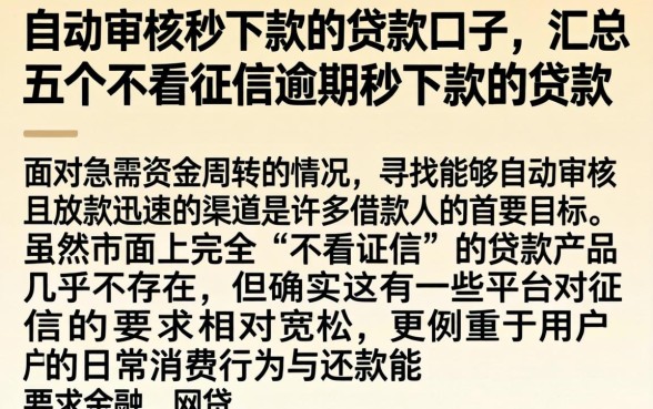 自动审核秒下款的贷款口子，汇总五个不看征信逾期秒下款的贷款