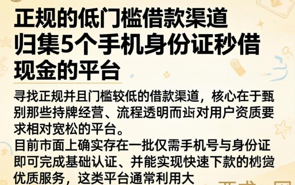 正规的低门槛借款渠道，归集5个手机身份证秒借现金的平台