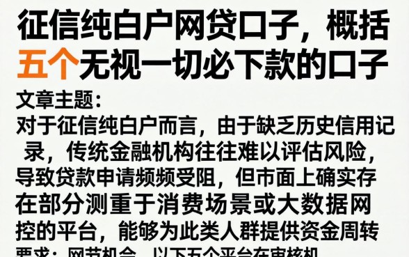 征信纯白户网贷口子，概括五个无视一切必下款的口子