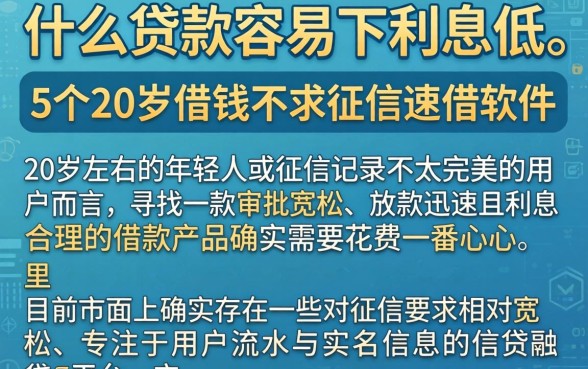 什么贷款容易下利息低，详细阐述5个20岁借钱不求征信速借软件