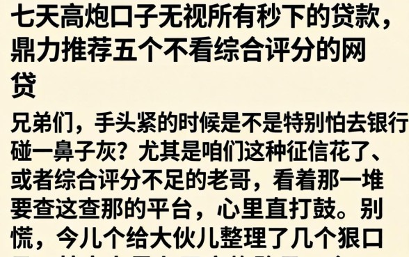 七天高炮口子无视所有秒下的贷款，鼎力推荐五个不看综合评分的网贷