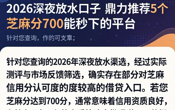2026深夜放水口子，鼎力推荐5个芝麻分700能秒下的平台