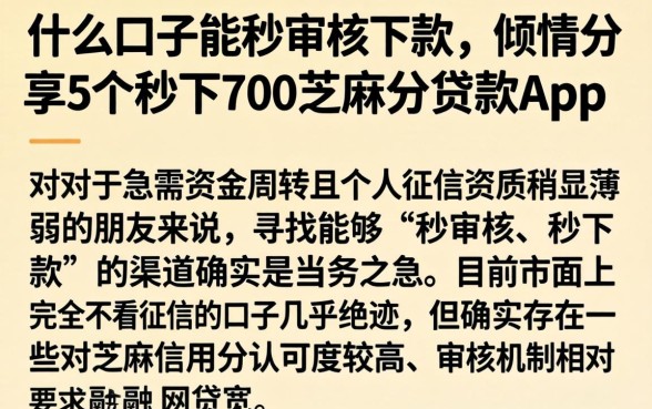 什么口子能秒审核下款,倾情分享5个秒下700芝麻分贷款app