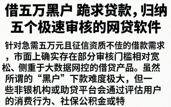 借五万黑户 跪求贷款，归纳五个极速审核的网贷软件