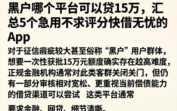 黑户哪个平台可以贷15万，汇总5个急用不求评分快借无忧的app
