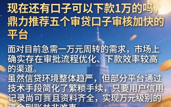 现在还有口子可以下款1万的吗，鼎力推荐五个审贷口子审核加快的平台