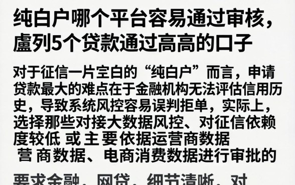 纯白户哪个平台容易通过审核，胪列5个贷款通过高的口子