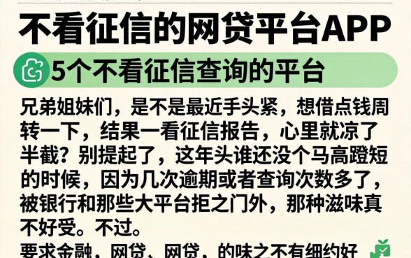 不看征信的网贷平台APP,详尽说明5个不看征信查询的平台