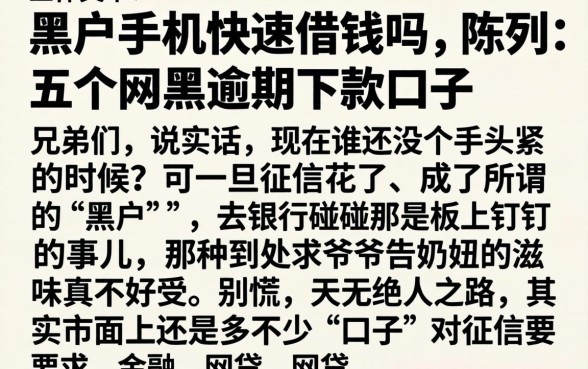黑户手机快速借钱吗,陈列五个网黑逾期下款口子