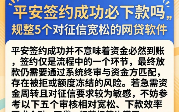 平安签约成功必下款吗，规整5个对征信宽松的网贷软件