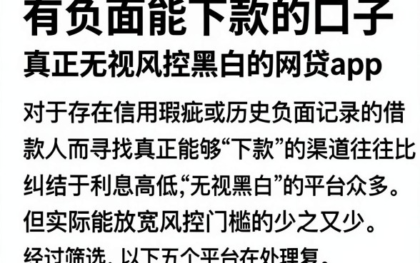 有负面能下款的口子,筛选五个真正无视风控黑白的网贷app