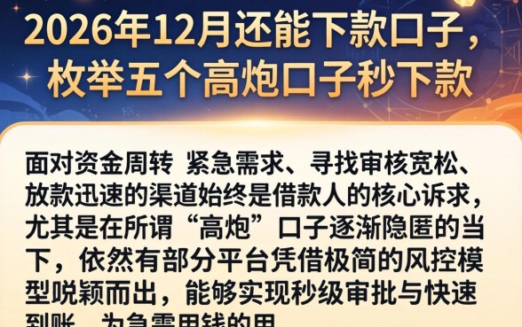 2026年12月还能下款的口子，枚举五个高炮口子秒下款