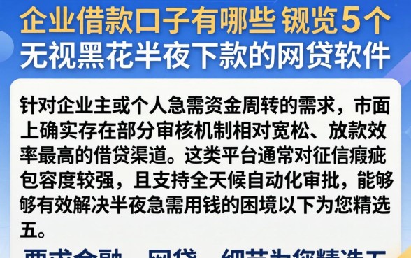 企业借款口子有哪些，概览5个无视黑花半夜下款的网贷软件