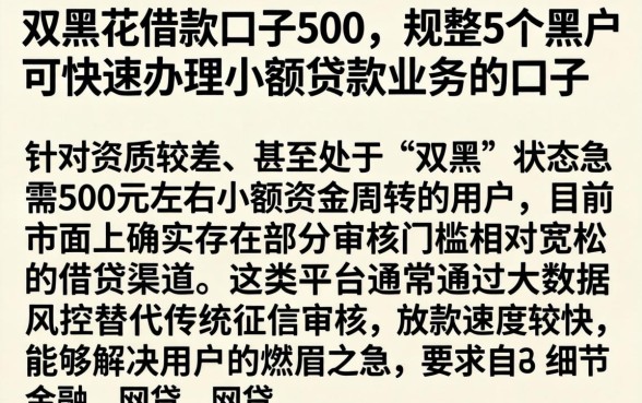 双黑花借款口子500，规整5个黑户可快速办理小额贷款业务的口子