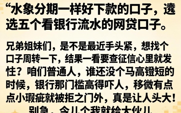 和水象分期一样好下款的口子,遴选五个看银行流水的网贷口子