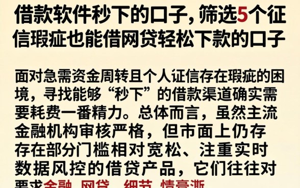 借款软件秒下的口子，筛选5个征信瑕疵也能借网贷轻松下款的口子
