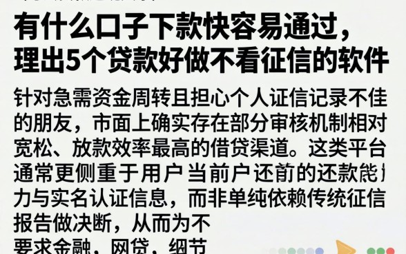 有什么口子下款快容易通过，理出5个贷款好做不看征信的软件