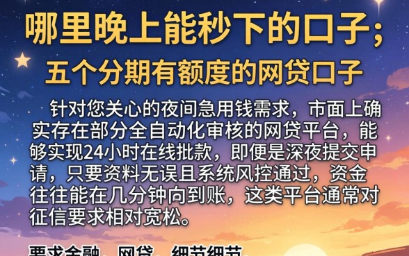 哪里晚上能秒下的口子,概括五个分期有额度的网贷口子