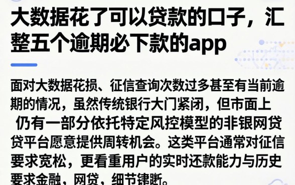 大数据花了可以贷款的口子，汇整五个逾期必下款的app
