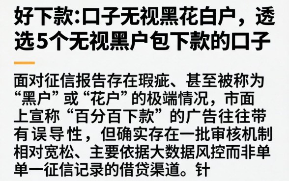 好下款的口子无视黑花白户，遴选5个无视黑户包下款的口子