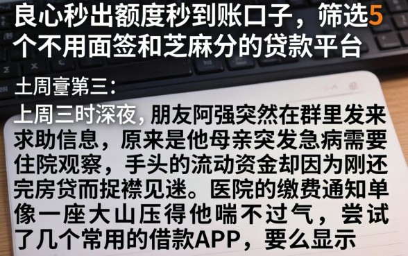 良心秒出额度秒到账口子，筛选5个不用面签和芝麻分的贷款平台