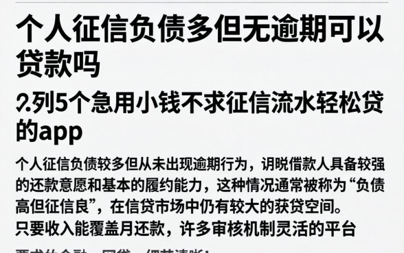 个人征信负债多但无逾期可以贷款吗，胪列5个急用小钱不求征信流水轻松贷的app