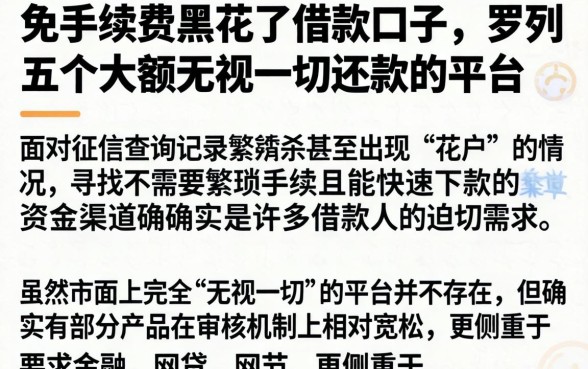 免手续费黑花了借款口子，罗列五个大额无视一切还款的平台