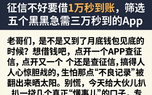 征信不好要借1万秒到账，筛选五个黑户急需三万秒到的的app