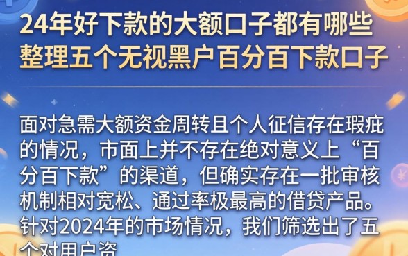 24年好下款的大额口子都有哪些，整理五个无视黑户百分百下款口子