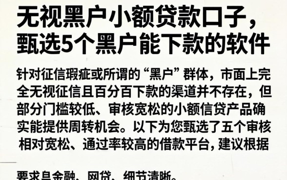 无视黑户小额贷款口子，甄选5个黑户能下款的软件