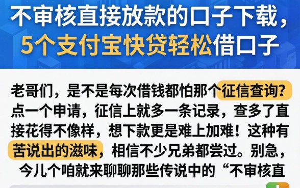 不审核直接放款的口子下载，概括5个支付宝快贷轻松借口子