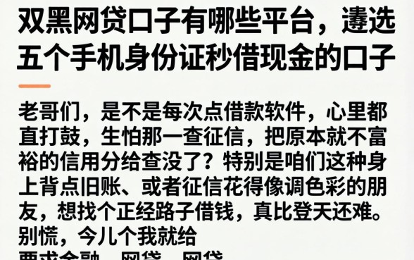 双黑网贷口子有哪些平台，遴选五个手机身份证秒借现金的口子