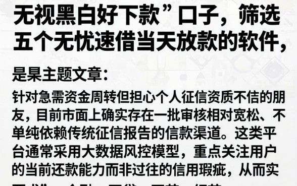 无视黑白好下款的口子，筛选五个无忧速借当天放款的软件