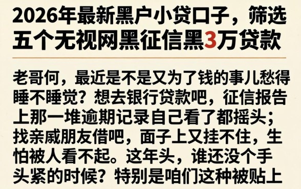 2026年最新黑户小贷口子，筛选五个无视网黑征信黑3万贷款