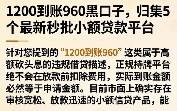 1200到账960黑口子，归集5个最新秒批小额贷款平台