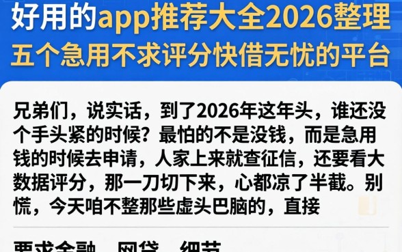 好用的app推荐大全2026,整理五个急用不求评分快借无忧的平台