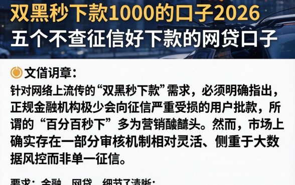 双黑秒下款1000的口子2026，详尽说明五个不查征信好下款的网贷口子