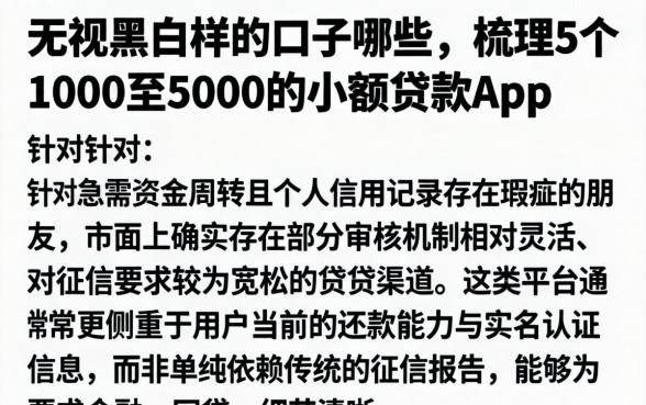 无视黑白样的口子哪些，梳理5个1000至5000的小额贷款app