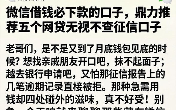 微信借钱必下款的口子，鼎力推荐五个网贷无视不查征信口子