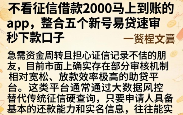 不看征信借款2000马上到账的app，整合五个新号易贷速审秒下款口子