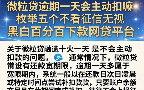 微粒贷逾期一天会主动扣嘛，枚举五个不看征信无视黑白百分百下款网贷平台