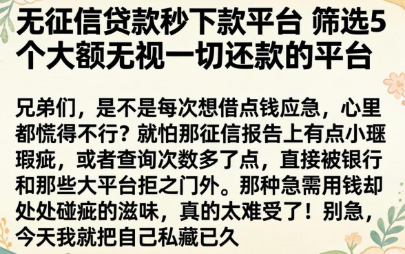 无征信贷款秒下款平台,筛选5个大额无视一切还款的平台