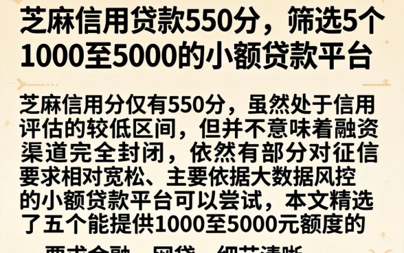 芝麻信用贷款550分，筛选5个1000至5000的小额贷款平台