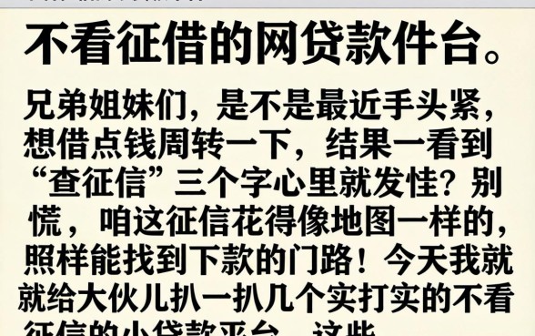 不看征信的小贷款平台，详细阐述五个借款快的网贷软件