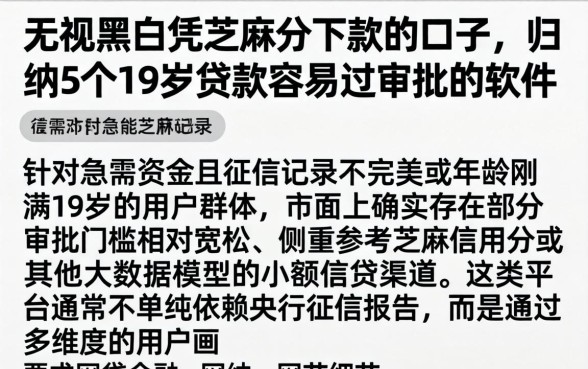 无视黑白凭芝麻分下款的口子，归纳5个19岁贷款容易过审批的软件
