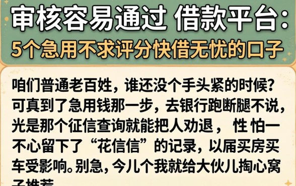 审核容易通过的借款平台,细致阐述5个急用不求评分快借无忧的口子